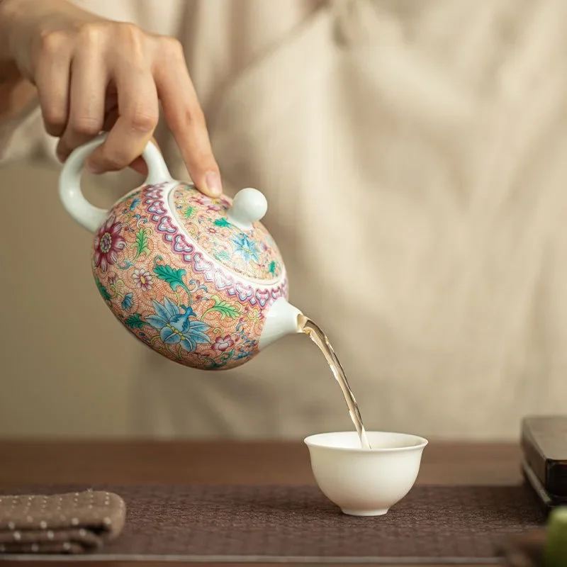 200ML New Chinese Style Shadow Blue Flower Enamel Color Pastel Xishi Pot Traditional Tea Bowl Ceramic Kung Fu Teapot Decoration
