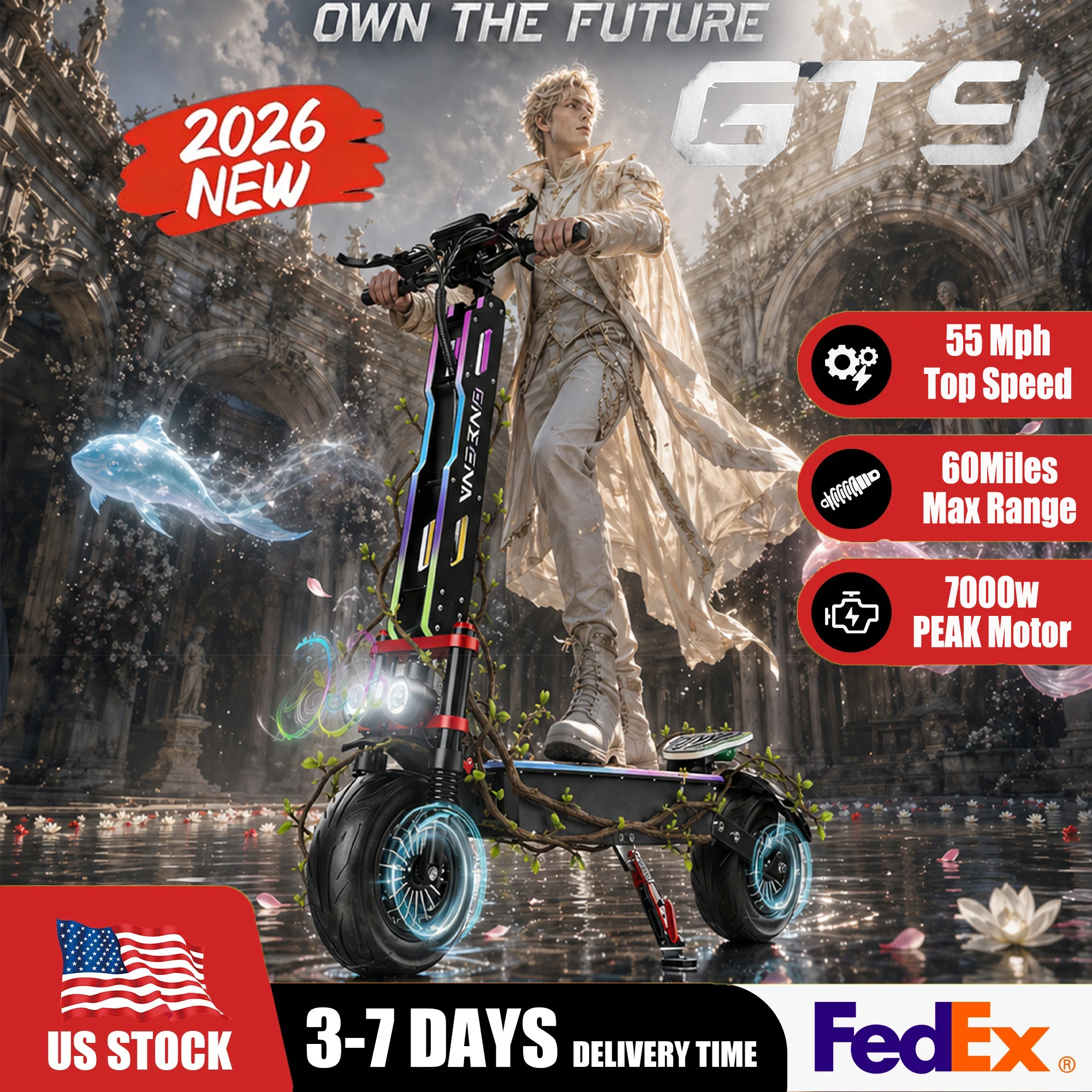 60V 5600W Dual Motor Electric Scooter - ONECNA NEW GT9 GT8 GT7 大人用電動スクーター、5600W/7000Wデュアルモーター、最高速度45～55マイル/時、60V