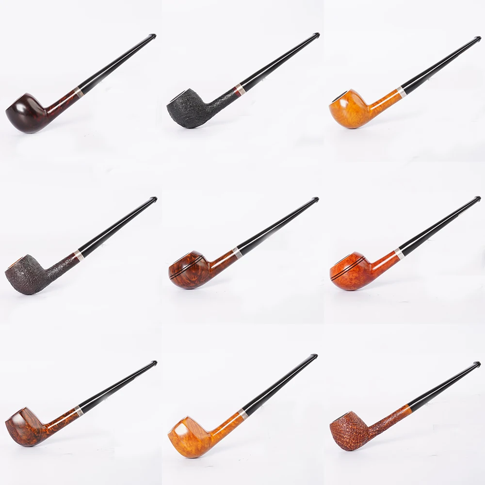 MUXIANG handmade briar tobacco pipe, straight handle long tobacco pipe, length 15cm, vulcanized rubber holder, gift for beginner