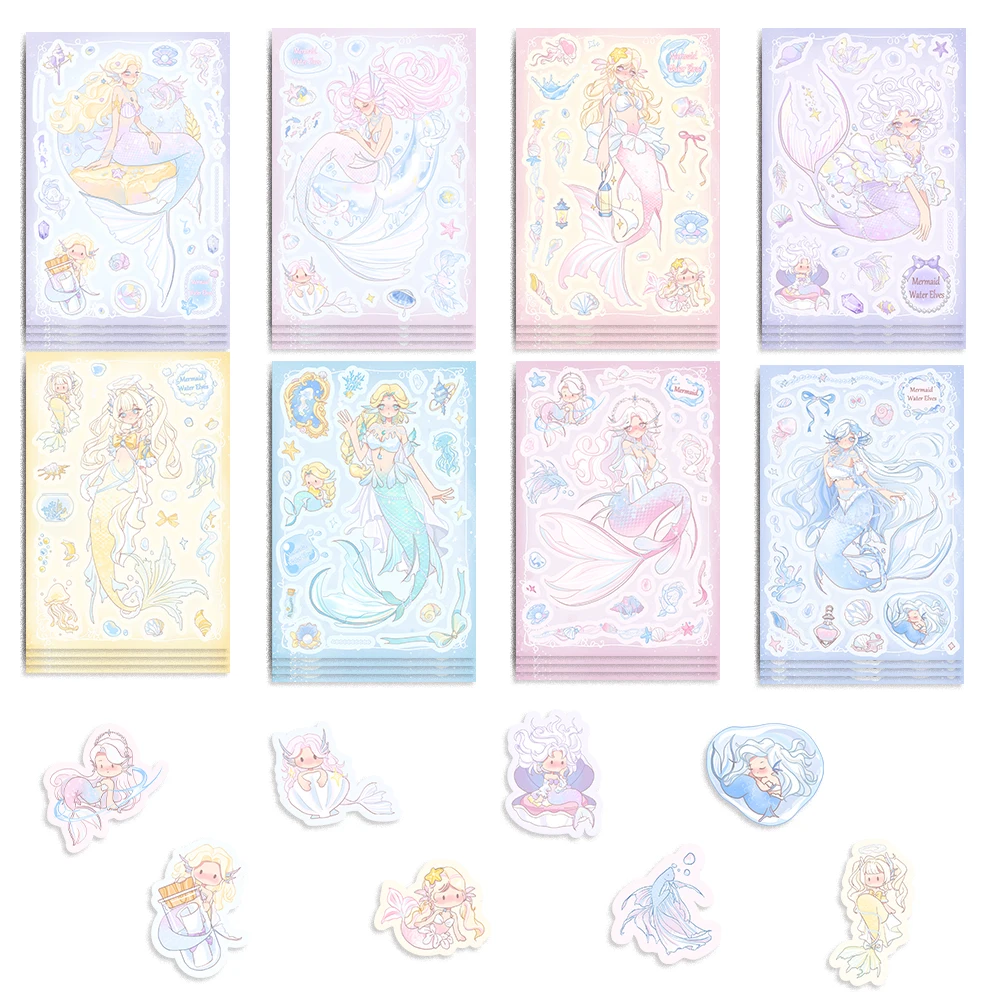 8/16/32pcs Mermaid Princess Children Puzzle Stickers Make-a-Face Funny Assemble DIY Cartoon Sticker Kids Educational Toys﻿