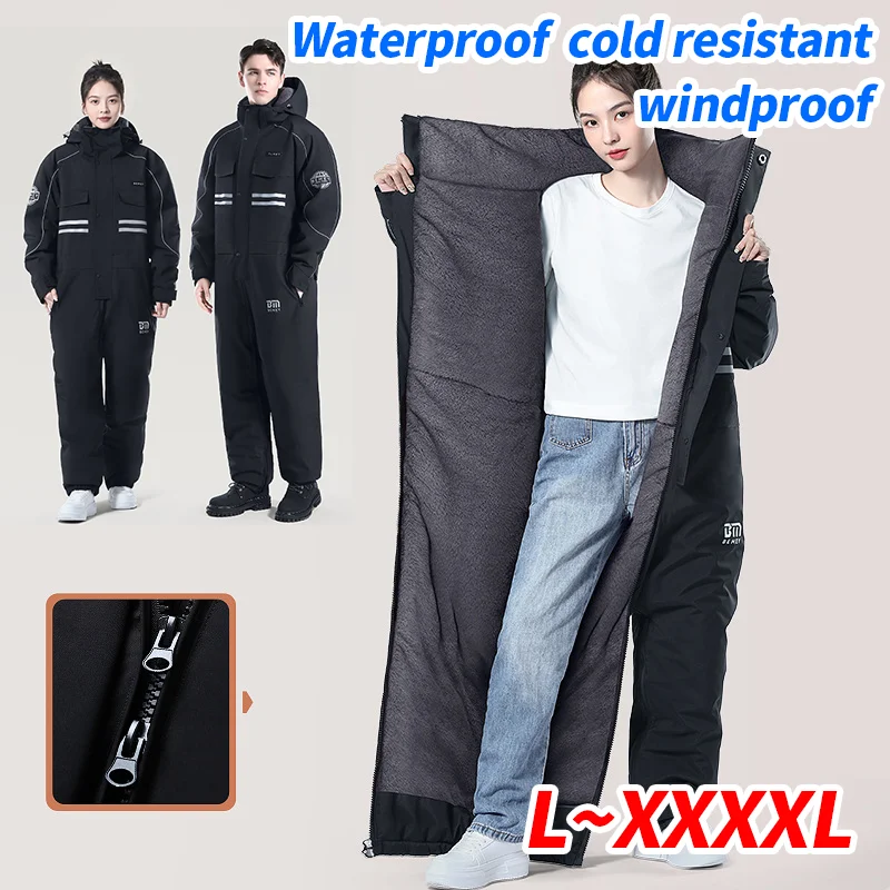 Motorcycle Riding Coldproof Clothing Winter Plush Thick Waterproof Windproof Jacket Integrated Double Zipper Snowmobile Suits