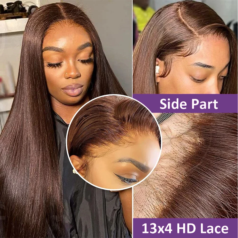 Coklat 13x4 HD renda Wig depan rambut lurus manusia dengan rambut bayi pra-pencabutan rambut manusia Wig renda Frontal