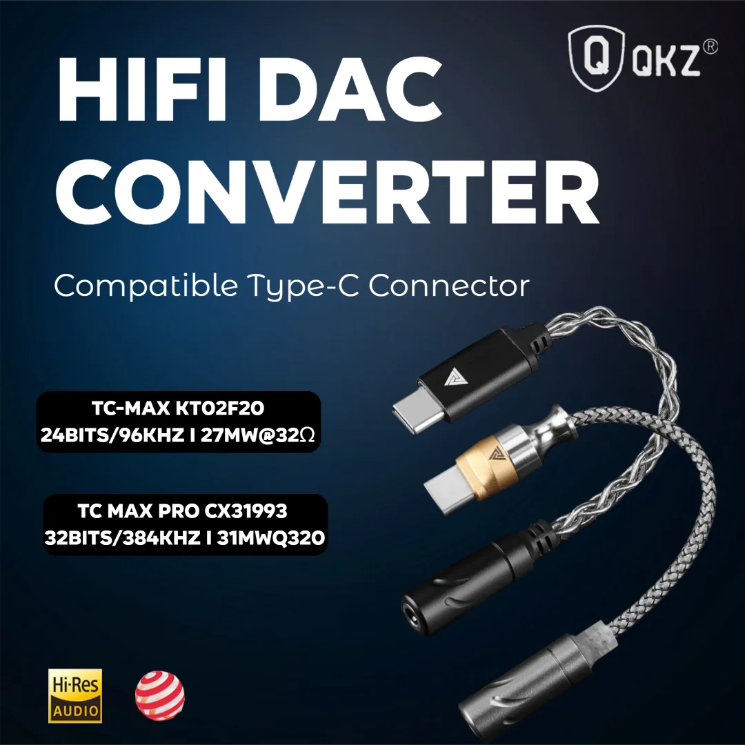 

QKZ TC MAX KT02F20 HiFi DAC Adapter TC MAX Pro CX31993 Headphone Audio Cable Converter Cable for Mobile Phones Type-C to 3.5MM