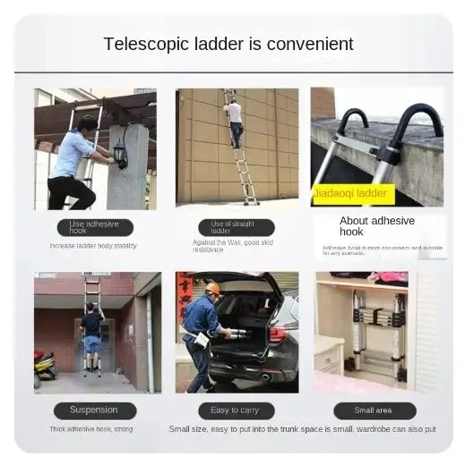 2M 2.6M aluminum alloy ladder portable telescopic household folding hook, foot pedal single ladder indoor and outdoor