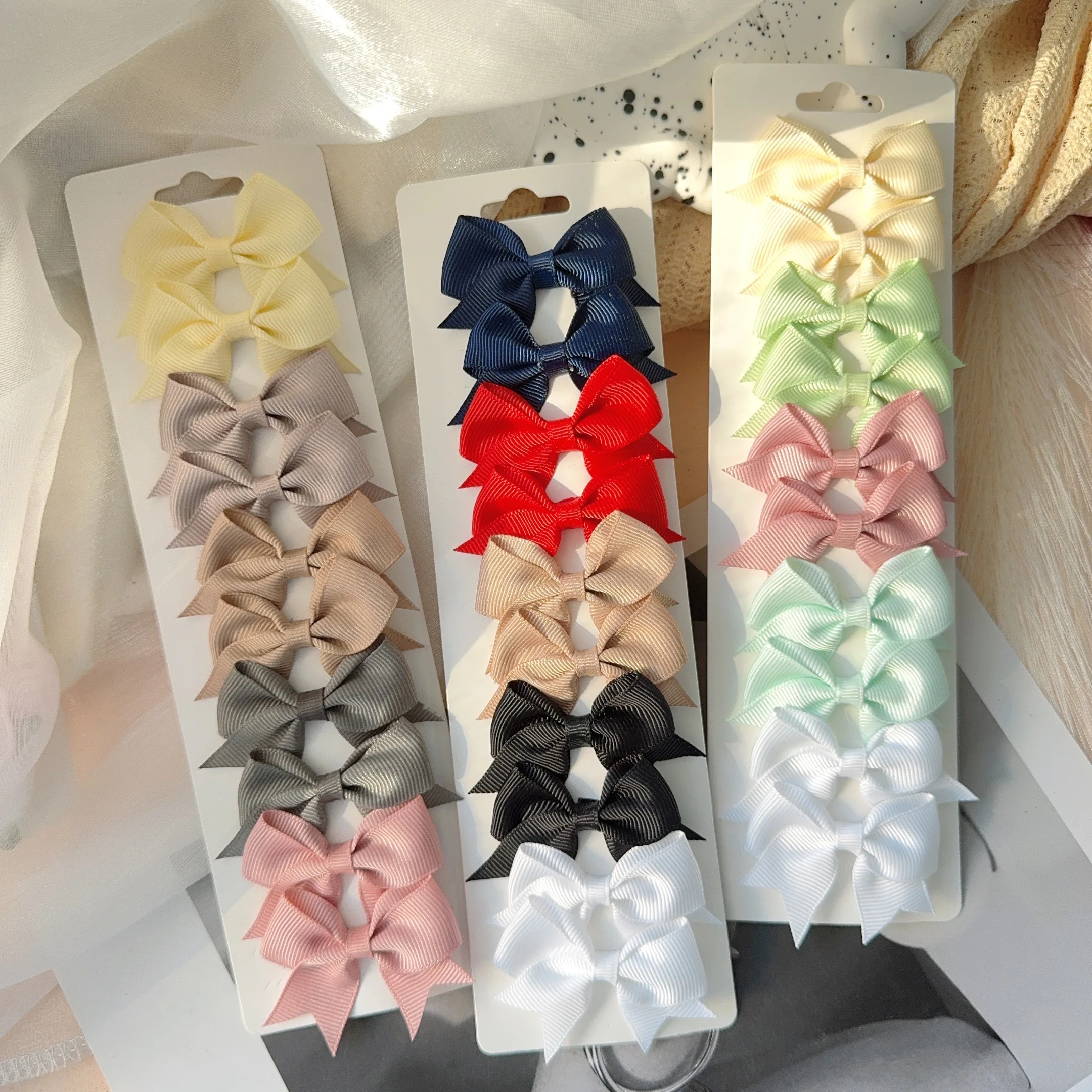 

10Pcs/Set Solid Color Kids Bows Hair Clips for Baby Girls Handmade Ribbon Bowknot Hairpin Barrettes New Year Hair Accessories