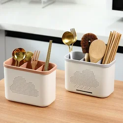 Kitchen Double Layer Drain Chopsticks Cage Multifunction Cutlery Hollow Drainer Storage Rack Knife Holder Tableware Organizer