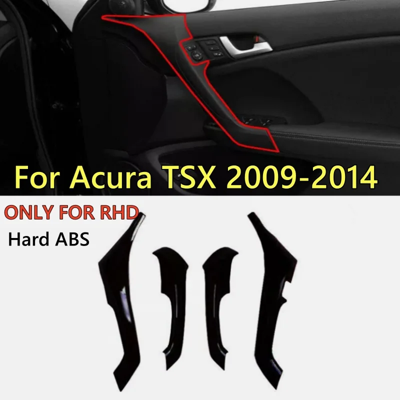 4Pcs/set RHD ABS Glossy Black Interior Door Armrest Cover Trim For Acura TSX 2009 2010 2011 2012 2013 2014