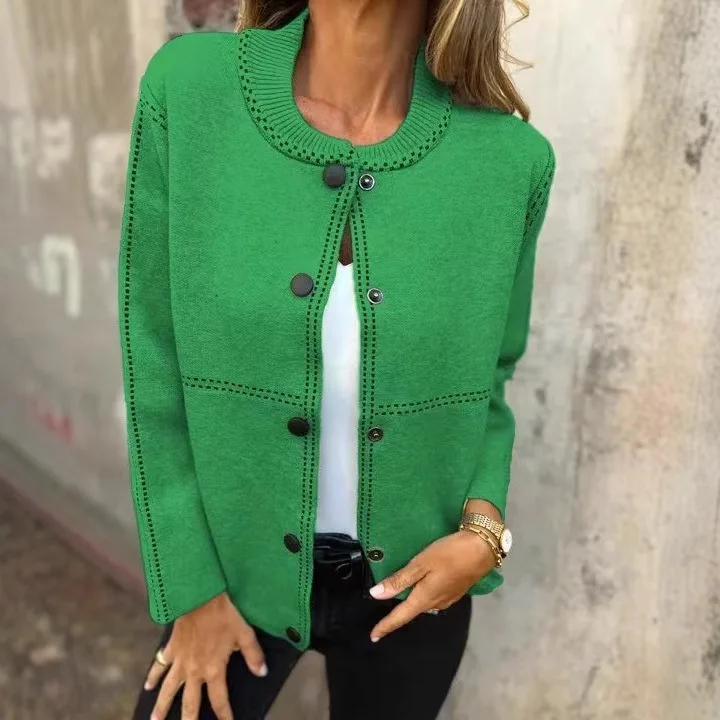 

2025 Autumn Winter New Striped Loose Round Neck Button Long Sleeve Versatile Sweater Jacket
