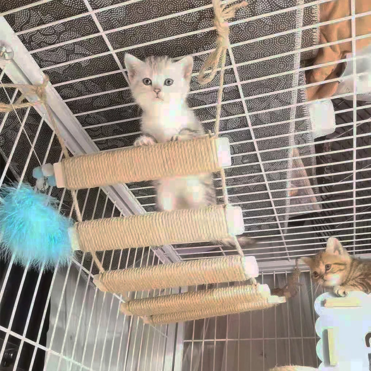 Cat Climbing Frame Bridge Cat Ladder Sisal Rope Wooden Cat Tree Tower Use for Cage Climber Scratching Post Pet Furniture Toys