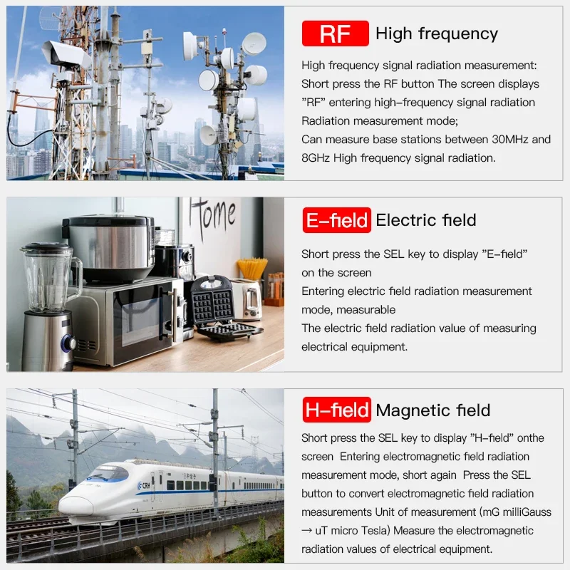 EMF02R Miernik pola elektromagnetycznego Detektor promieniowania pola elektromagnetycznego 30Mhz ~ 8GHz Radiometr wysokiej częstotliwości Tester