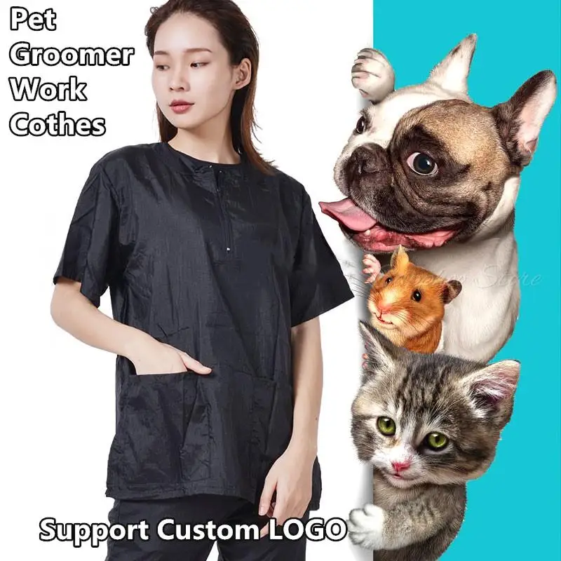 Pet Shop Pet Groomer Work Clothes Non-stick Hair Waterproof Dog Bathing Shearing Plus Size Work Clothes Men And Women G0605