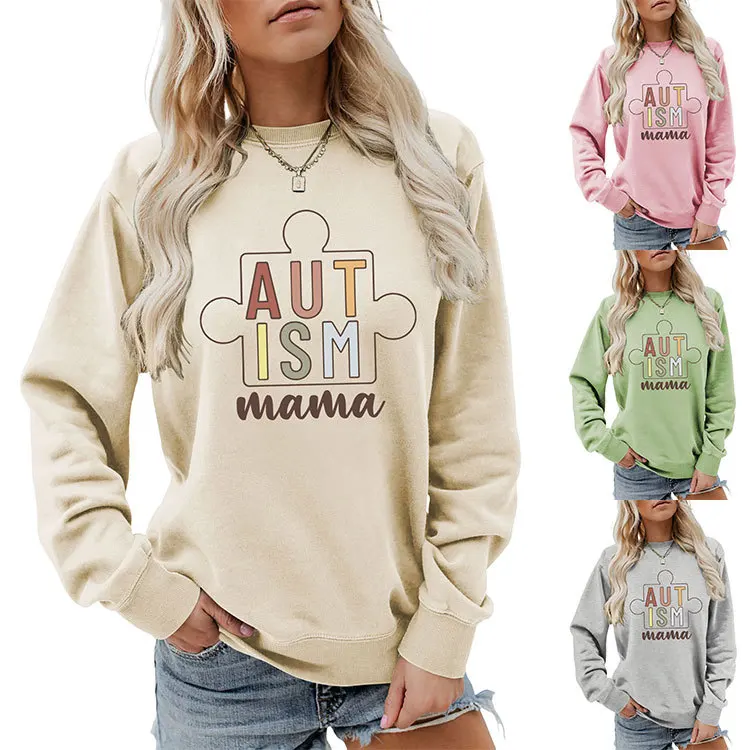 

Autumn new crew-neck casual hoodie aut ism mama print loose fashion long-sleeved top with all the trend pullover