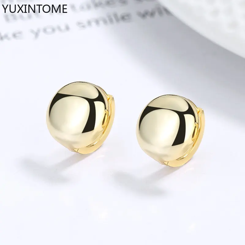 Korean 925 Sterling Silver Ear Needle Polished Smooth Ball Minimalist Ear Buckle ins Fashion hoop Earring for women Jewelry gift