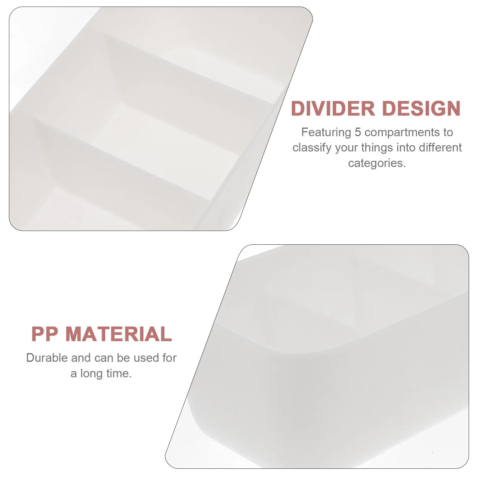 2Pcs Lightweight Plastic Socks Container with Solid Dividers 5 Section Drawer Organizer for Underwear Socks Gloves Scarves