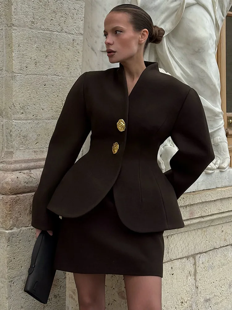 Modisches Französisches Damen-Rockset Langarm Einreihiger Mantel mit Saumkante Eleganter Kurzer Rock Stilvolles Damen-Party-Outfit 2026