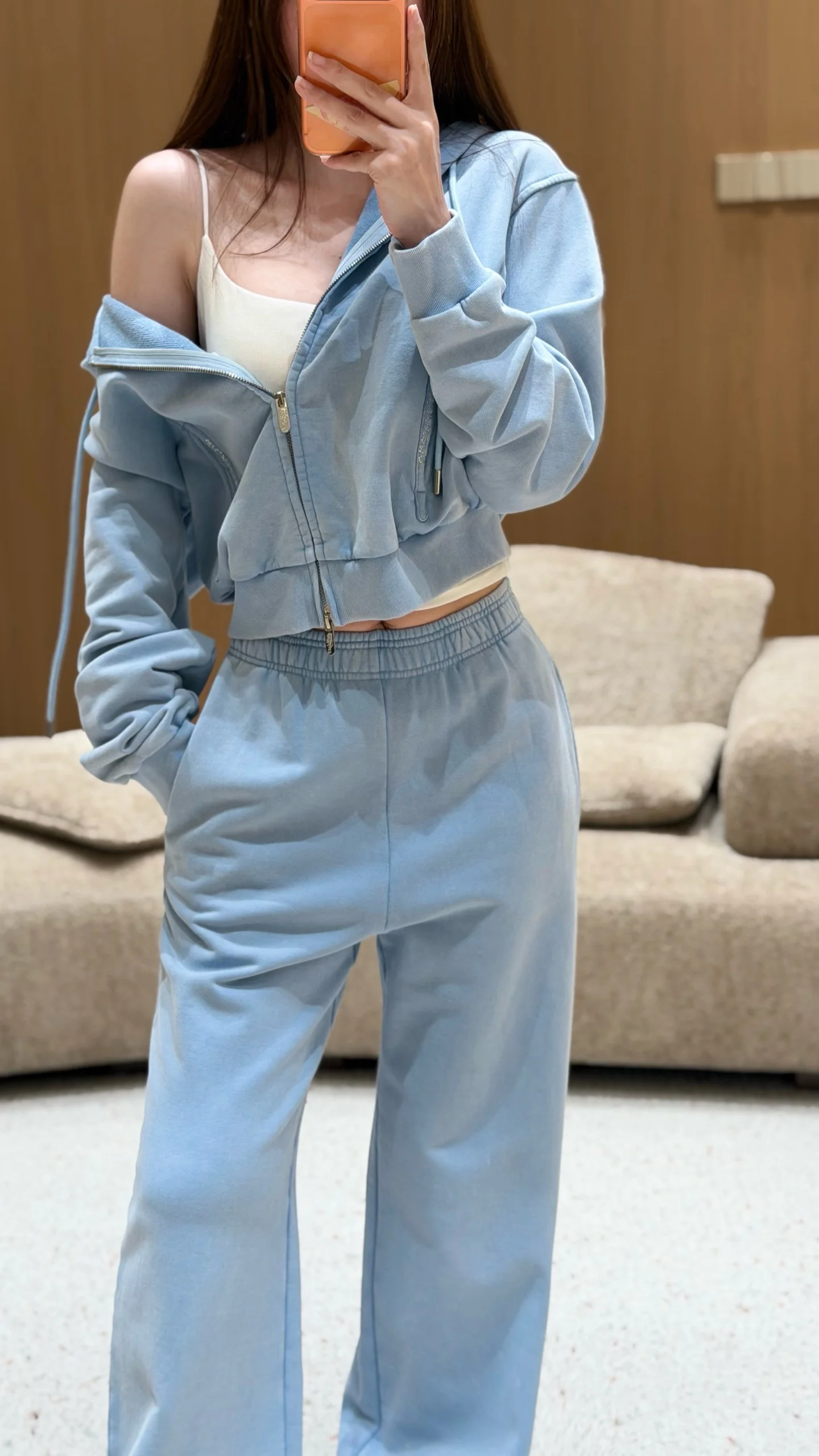 Women Dual‑Zip Hooded Jacket Top And Relaxed‑Fit Casual Long Pants Two‑Piece Outfit Set