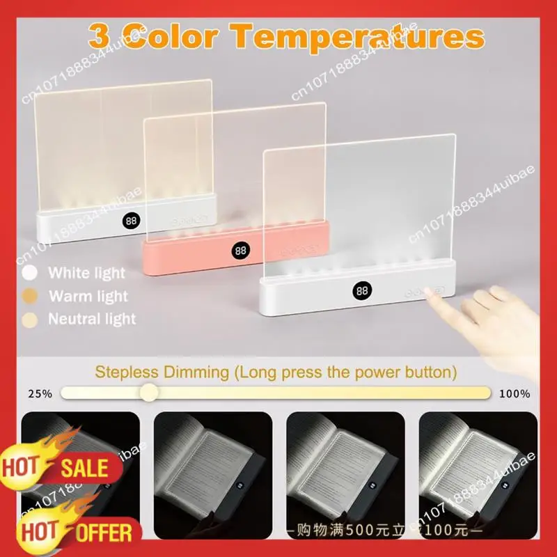 B47C Book Light Dimmable Panel Plate Lamp Forstudying Forreading Inbed At Night Black