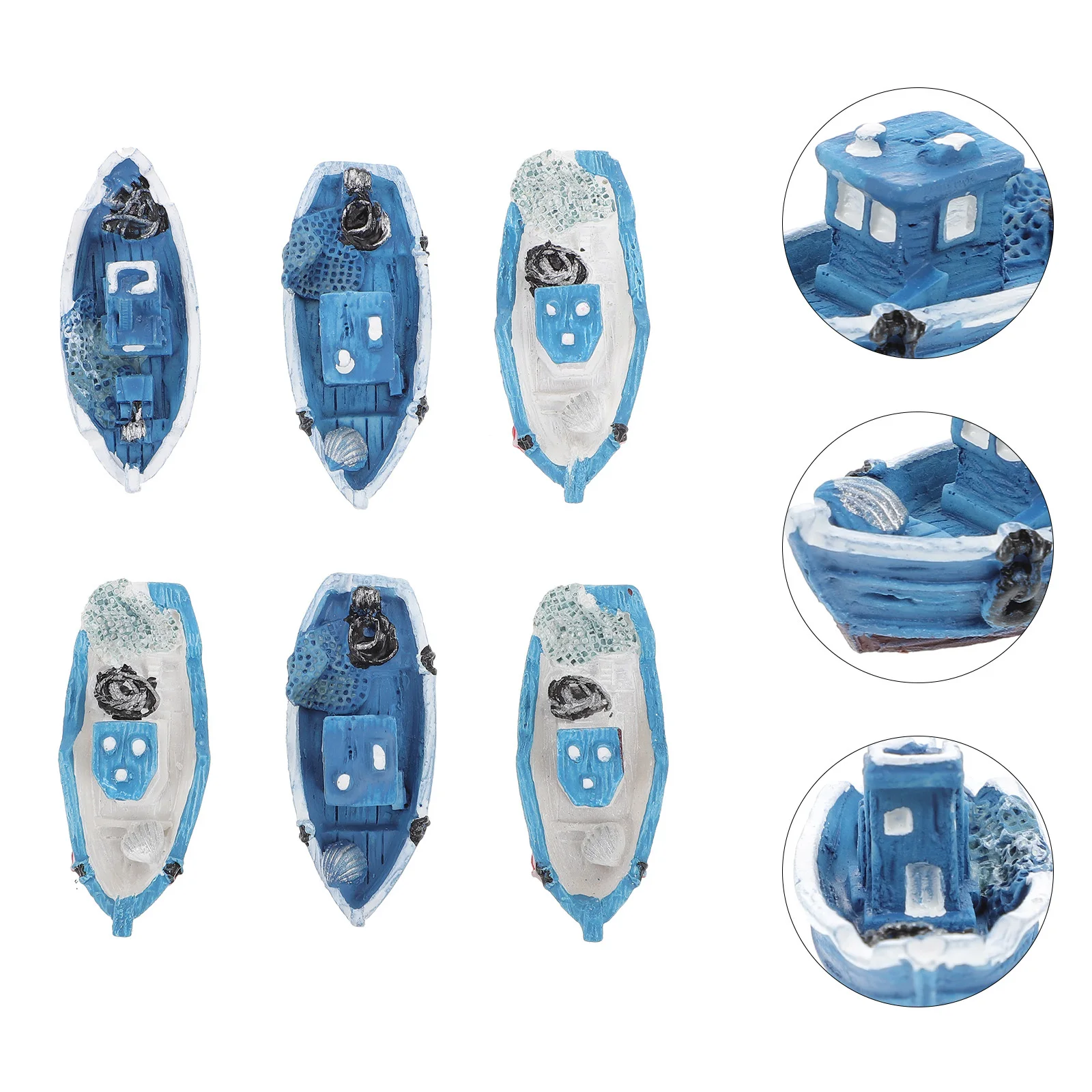 6 قطعة قارب صيد البحر الأبيض المتوسط الصغير نماذج الراتنج المصغرة حية اللون خفيفة الوزن قارب ديكور للمنزل الصغير