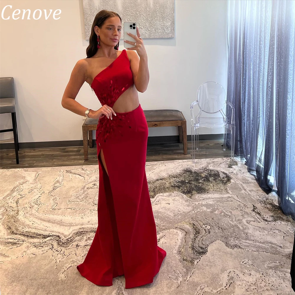 

Cenove A-Line Beded High Slit Evening Gown Formal Princess Elegant Prom One Shoulder Red New Party Dresses for Women 2023