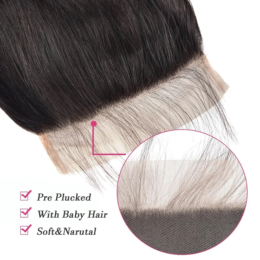 YEORING ストレート人毛バンドル 6 × 6 HD レース閉鎖バンドル 100% 人毛エクステンションブラジリアン織り生毛ナチュラル