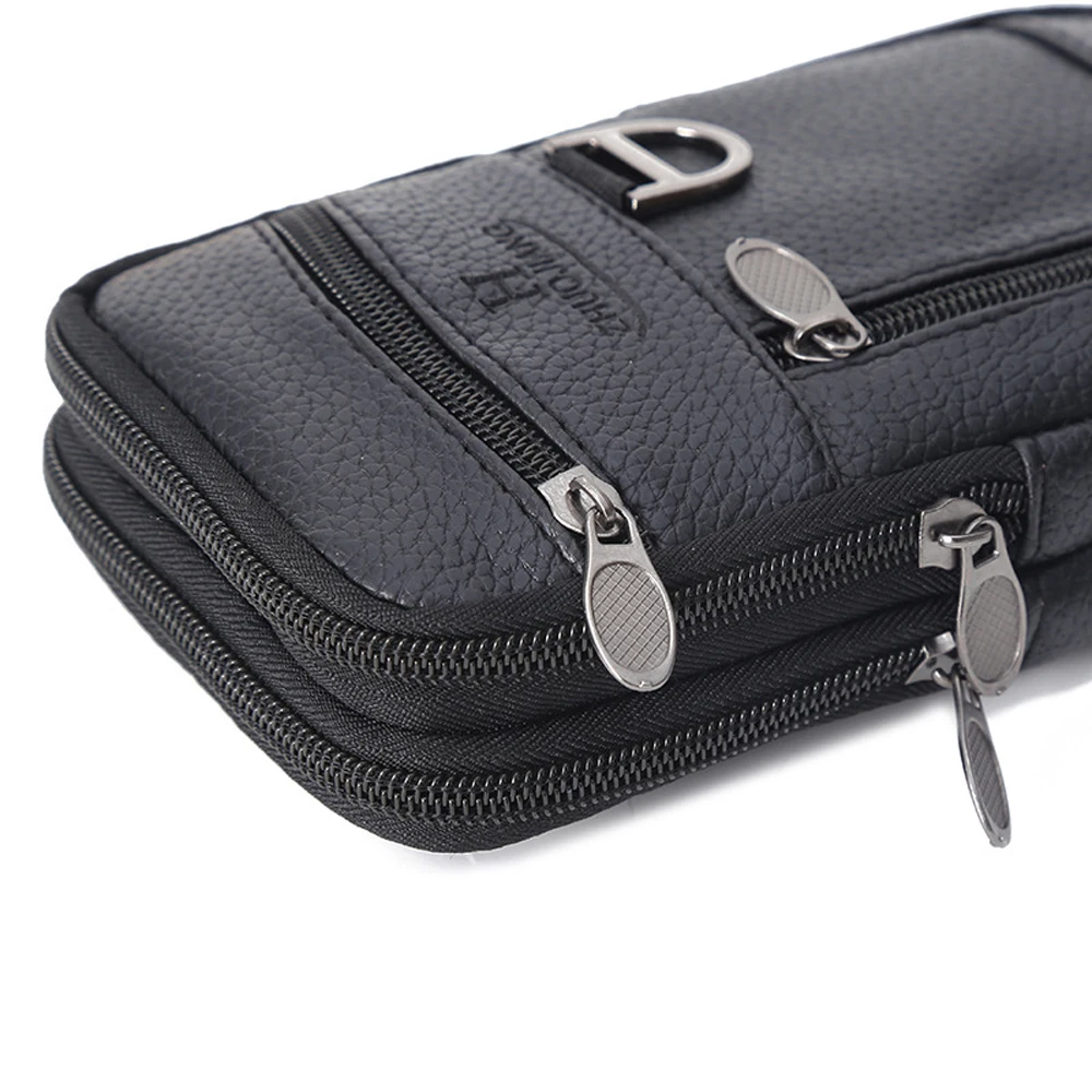 Men Waist Bag Mobile Phone Bag Outdoor PU Leather Wearable Belt Sports Waterproof Small Hanging Bag Business Leisure Coin Purse - Image 3