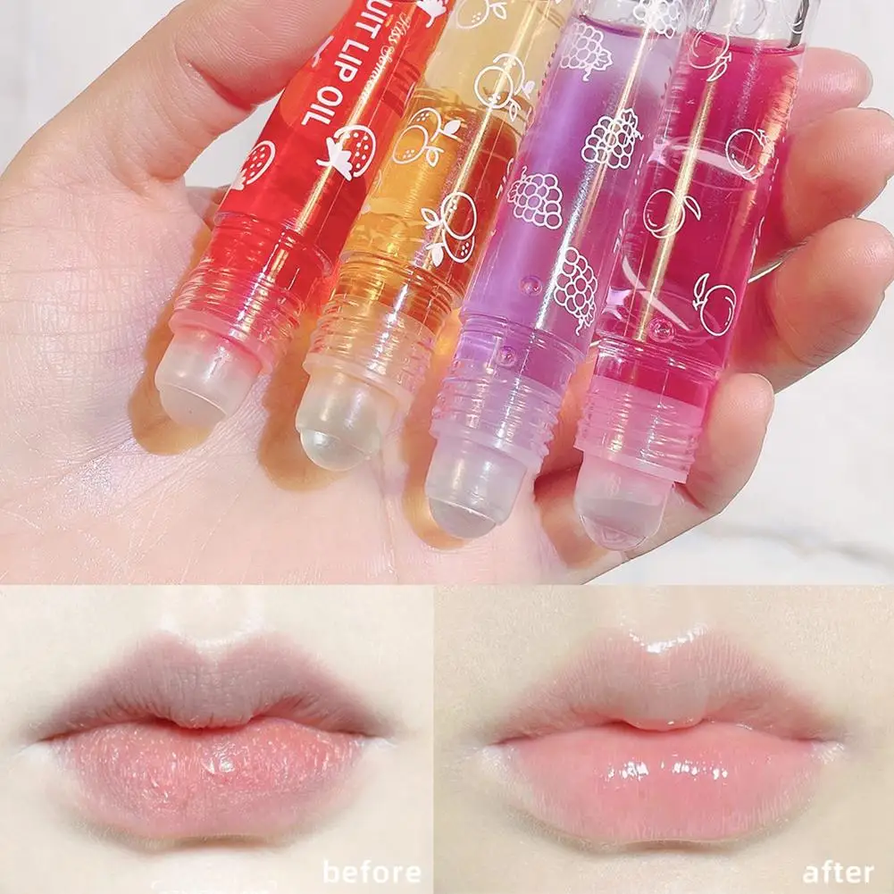6pcs Roll-on Lip Gloss Set Nourishes and Repairs Lips Reducing Dryness and Fine Lines Colorless and Transparent Fruit Lip Oil