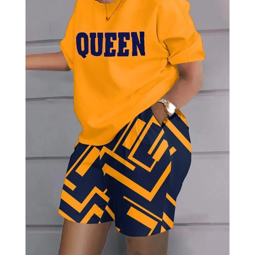 

Women's Summer Fashion T-shirt And Hot Pants Two-Piece Set 2025 Trendy Casual Outfit Seven-Length Pants All-Material Composition