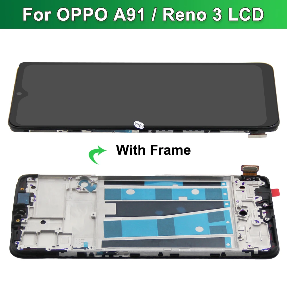 Reno 3 OPPO Reno3 CPH2043 Display Screen with Frame, for Oppo A91 CPH2001 CPH2021 Lcd Display Digital Touch Screen Assembly