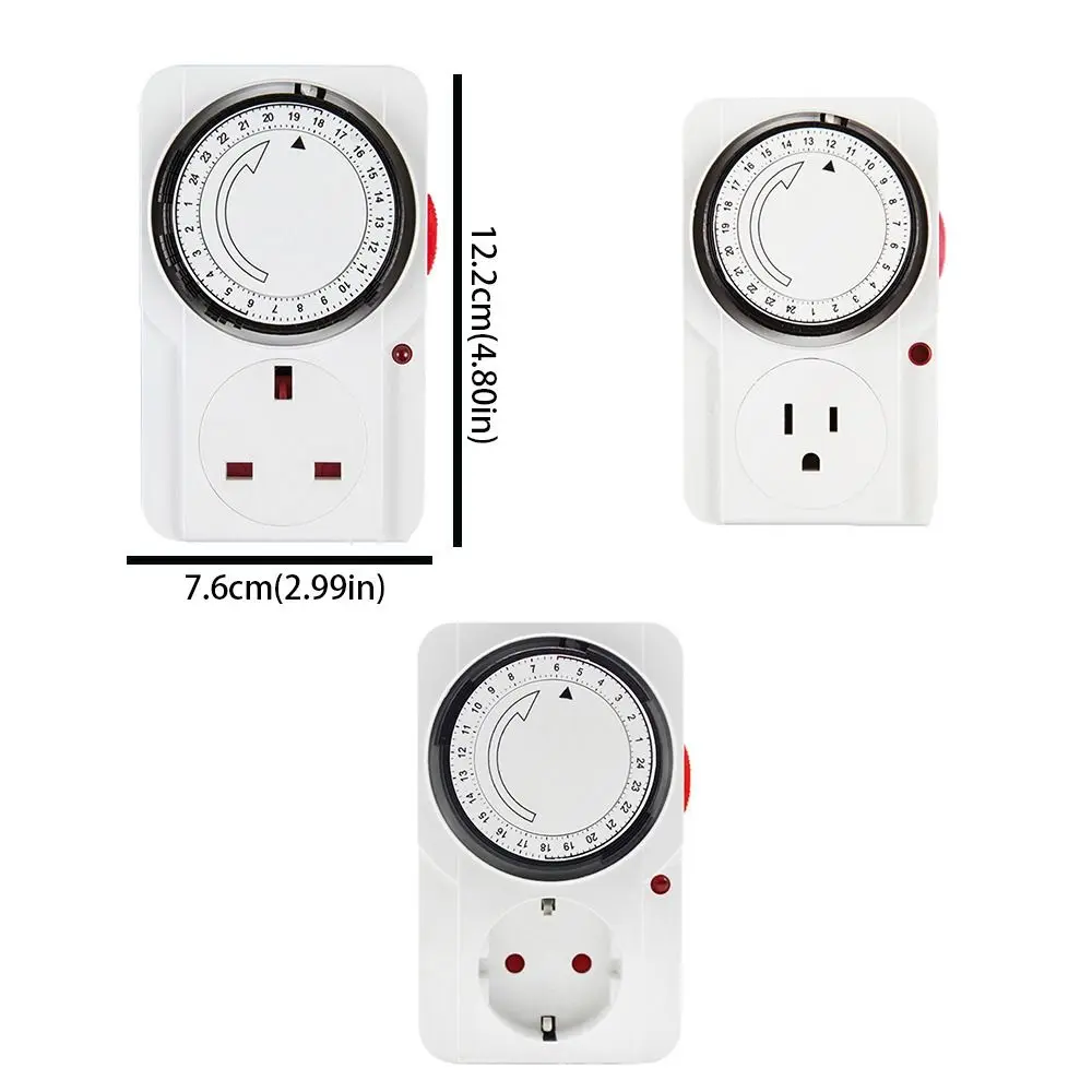 2/3-Pin Plug Energy Saving Timer Socket Energy Efficient 15 Minutes Intervals 24 Hour Segment Timer High Power Support