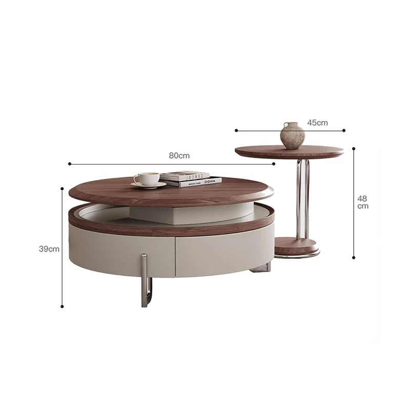 &Round Luxury Coffee Tables Extendable Hidden Storage High Quality Rustic Designer Trendy Table Basse Furniture Home