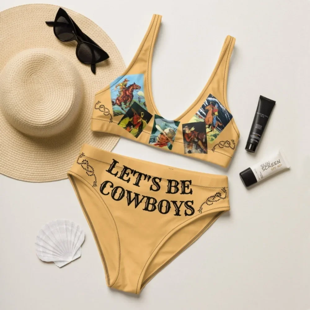 

Женский купальник-бикини Let's Cowboy Cowgirls с принтом для тренировок в тренажерном зале, купальник с контролем живота, купальный костюм, спортивная одежда, костюмы из двух предметов