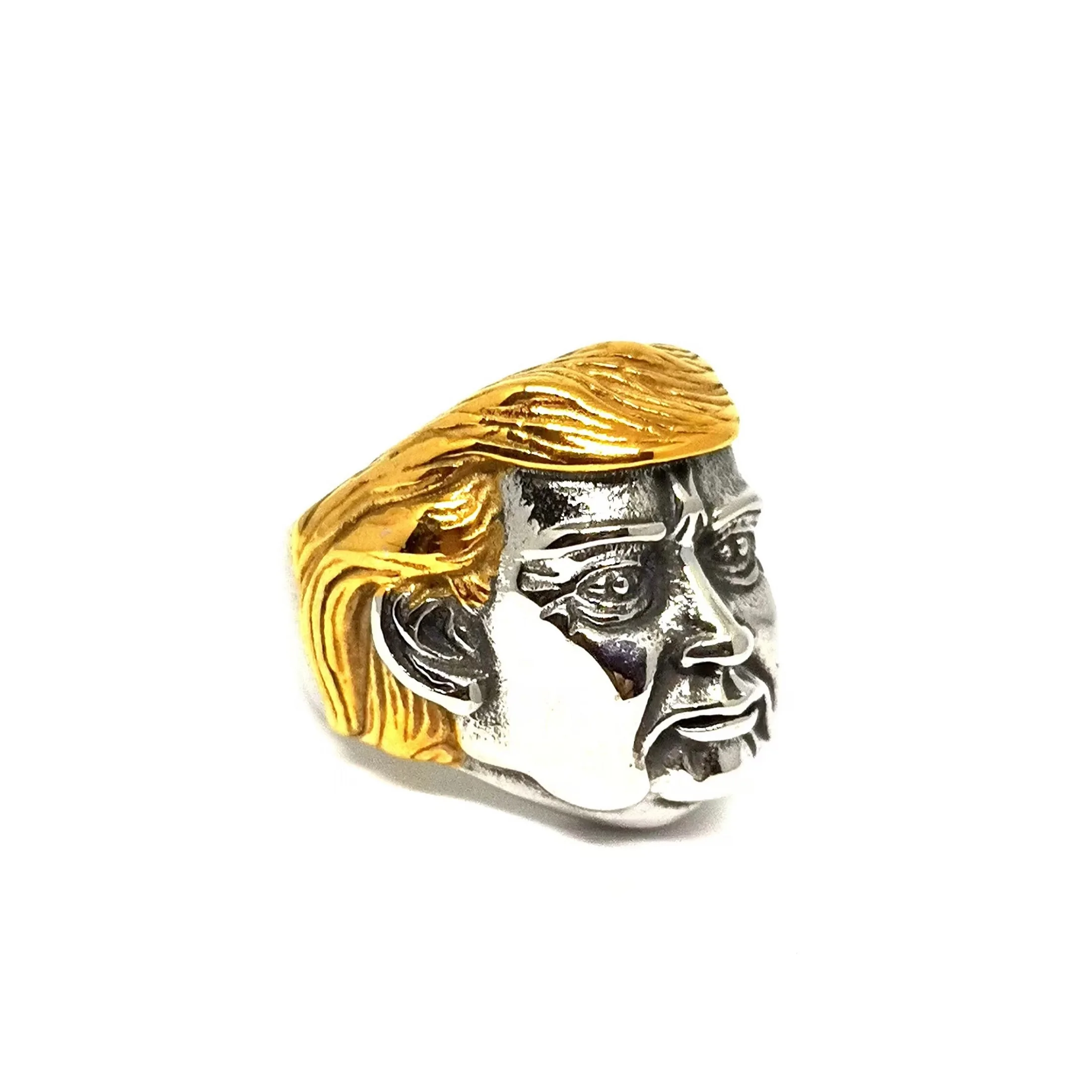 Megin D Stainless Steel Titanium Hip Hop Punk US President Donald Trump Head Face Ring for Men Women Supporter Fans Gift Jewelry