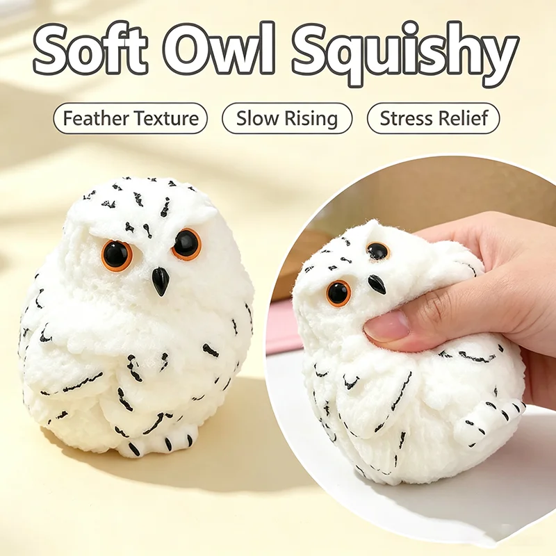 Cute Snow Owl Squishy Toy Fluffy Soft Squeeze Fidget Toy Slow Rising Animal Stress Relief Decompression Toy Kids Holiday Gift view 6