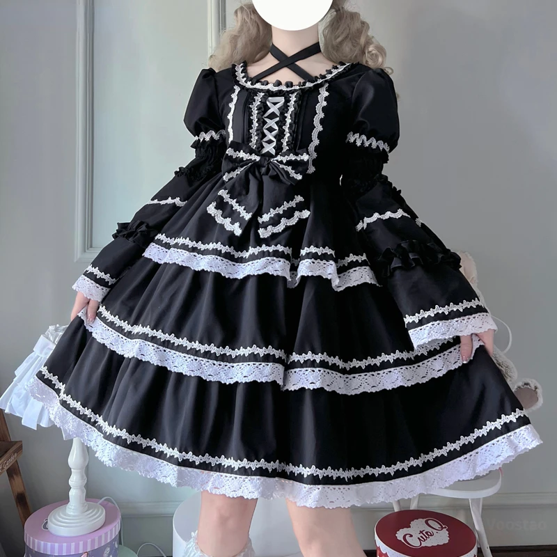 Japanische süße Lolita Dienst mädchen Kleid Frauen elegante Goth Langarm Prinzessin Party Kleider viktoria nischen Mädchen Harajuku Kawaii Vestidos