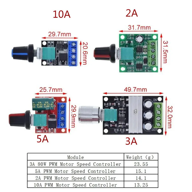DC 1.8V-35V 3v 5V 9v 6v 12v 2A 3A 5A 10A 30W 80W PWM Motor Speed Controller Low Voltage PWM Adjustable Drive Module a1