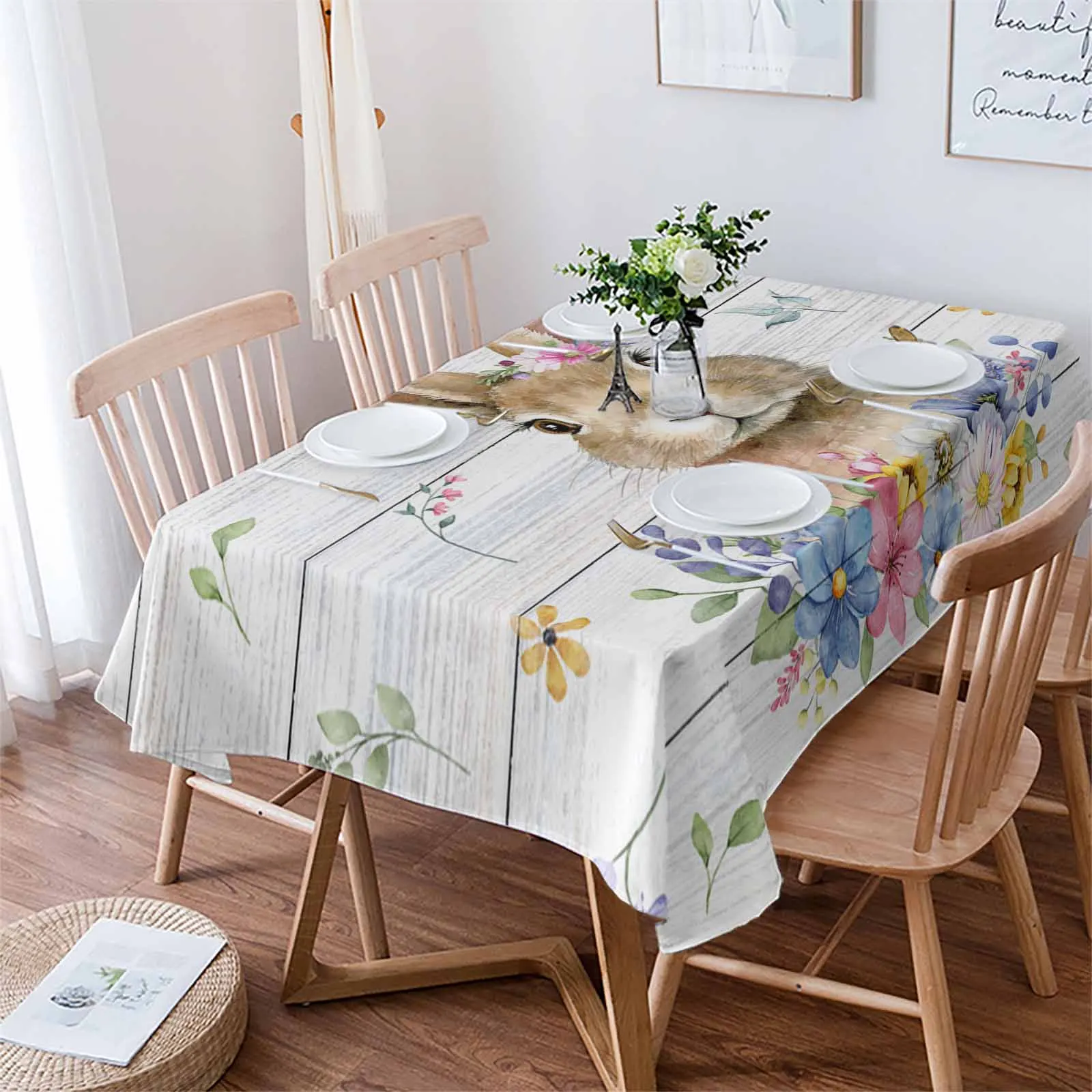 

Easter Flower Egg Rabbit Table Cloth Waterproof Dining Tablecloth Kitchen Decorative Party Table Cover