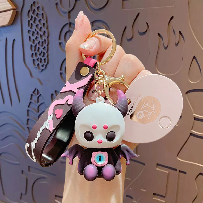 Cartoon Creative Devil Doll Keychain Cute Ox Horn Bat Demon Mini Model Toy Cool Pendant Keyring for Men Women Backpack Ornaments