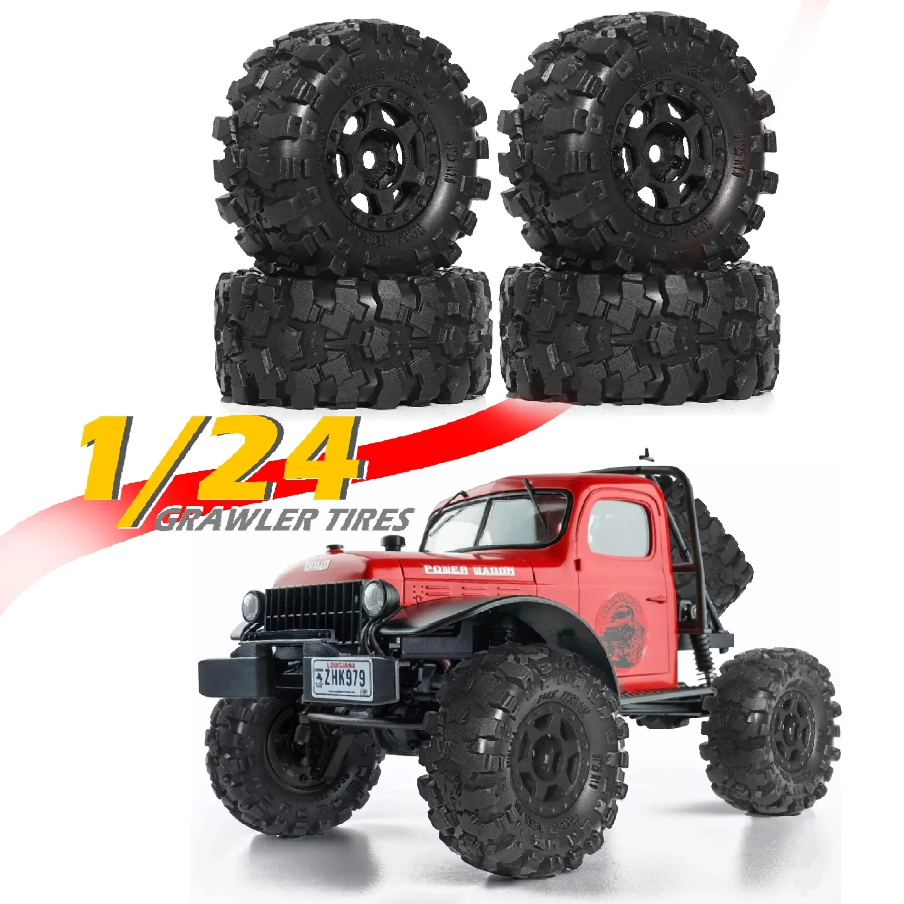 

1.0 Beadlock Wheel Mud Tires Set Deep Dish Negative Offset for 1/18 1/24 RC Crawler Car Axial SCX24