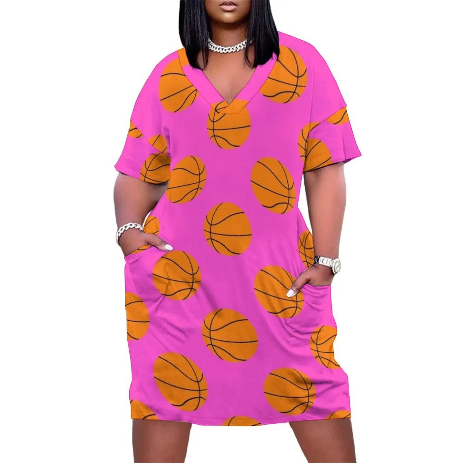 

Basketball - Hot Pink Loose Pocket Dress women's summer dresses 2025 birthday dress for women