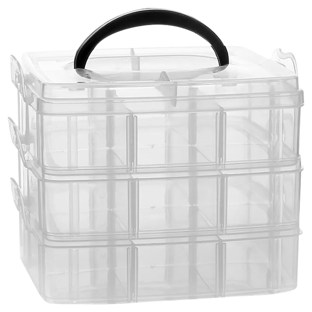 

1Pcs Plastic Detachable Three-Layers Jewelry Box 18 Grids Portable Hair Rope Storage Organizer Transparent Jewelry Box