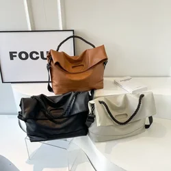 Flap Pocket Large Capacity Shoulder Bags 2026 High Quality Simplicity Bags for Women Sewing Thread Zipper Pu Women's Handbags