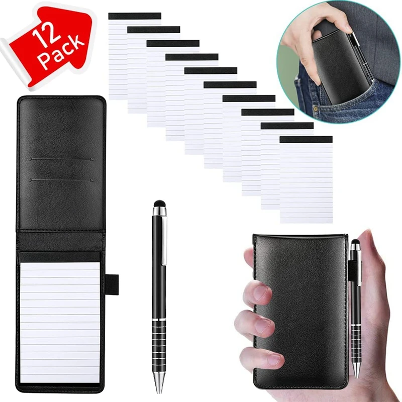 12 Pcs Small Pocket Notepads Holder Set Mini Pocket Note Pad Holder With 10 Pcs 3 Inch X 5 Inch Memo Book Refills