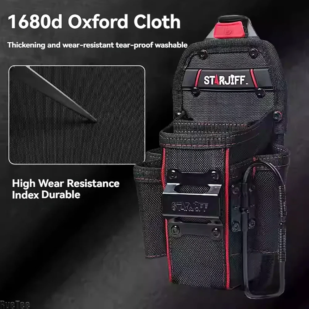 Quick-Hang Tool Belt Pouch 1680D Heavy-Duty Fabric, Equipped with Tape Hook for Electrician Tool Arrangement