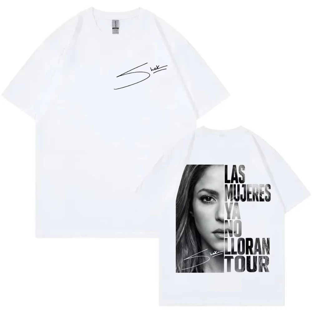 2026 Mens Womens Shakira Tour T-shirt Latin Pop Star Split Portrait Signature Graphic Double Sided Print Short Sleeve Cotton Top