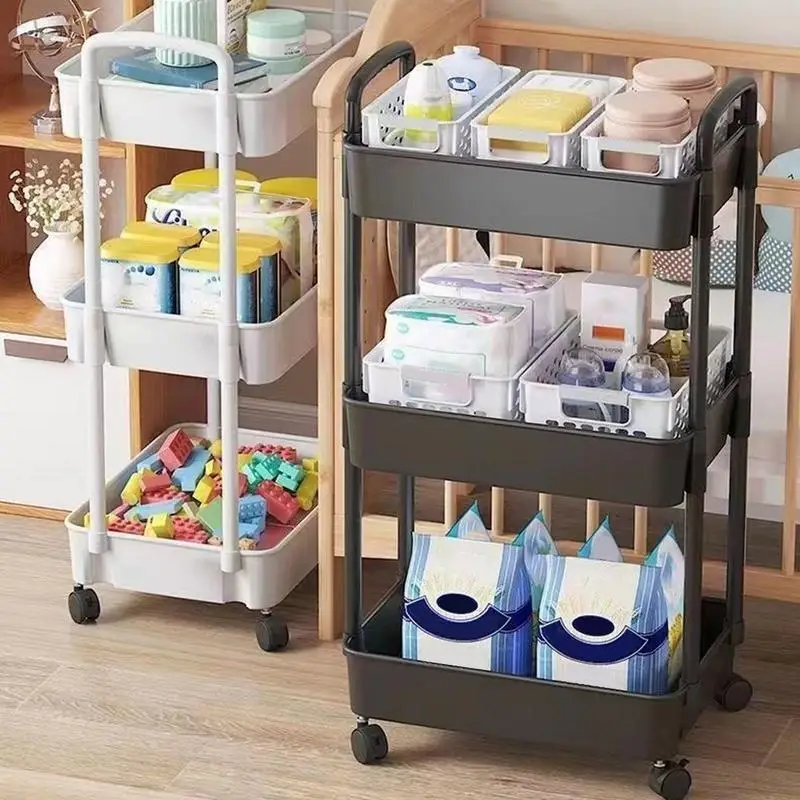 Household Multi-layer Small Cart Storage Rack Floor To Floor Kitchen Bedroom Bathroom Storage Rack With Wheels Rolling Cart image 2
