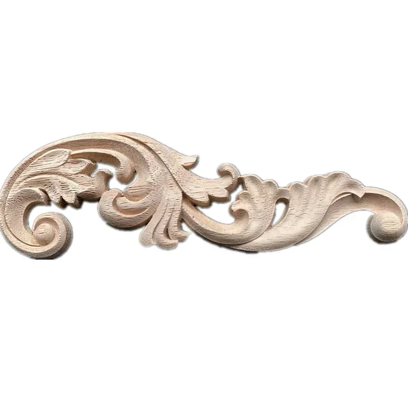23cm Carving DIY Natural Wood Appliques for Furniture Cabinet Unpainted Wooden Mouldings Decal Vintage Home Living Room Decor