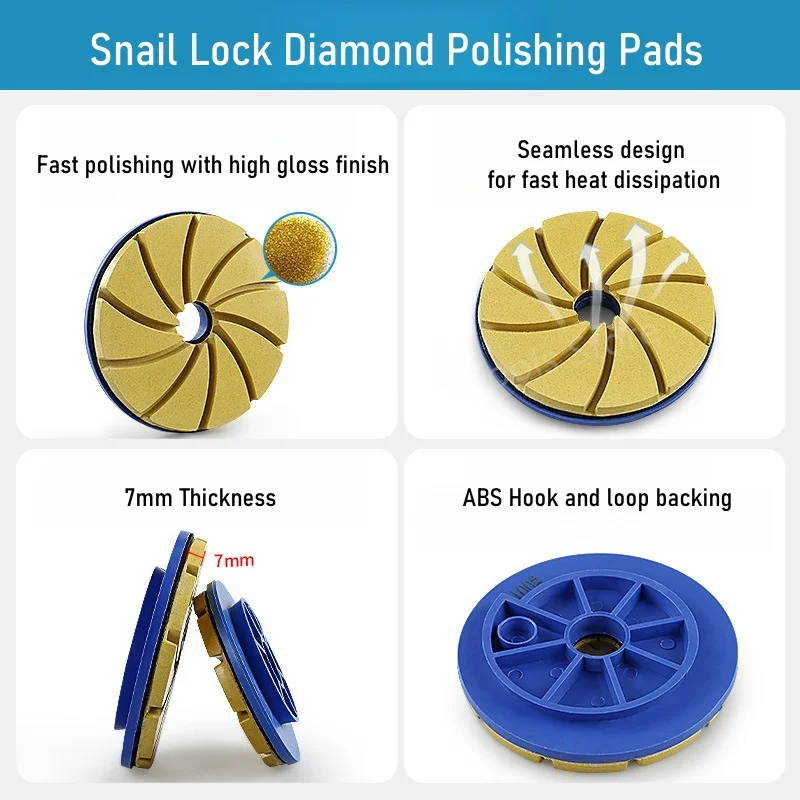 1PC 4\'\'5\'\'6\'\' Inch Snail Lock Diamond Marble Polishing Pads Concrete Floor Edge Grinding Disc Stone Granite Ceramic Buffing Pad