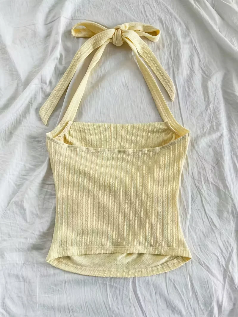 Short Top, Women's Vacation Knitted Tie Hanging Neck Tie Top