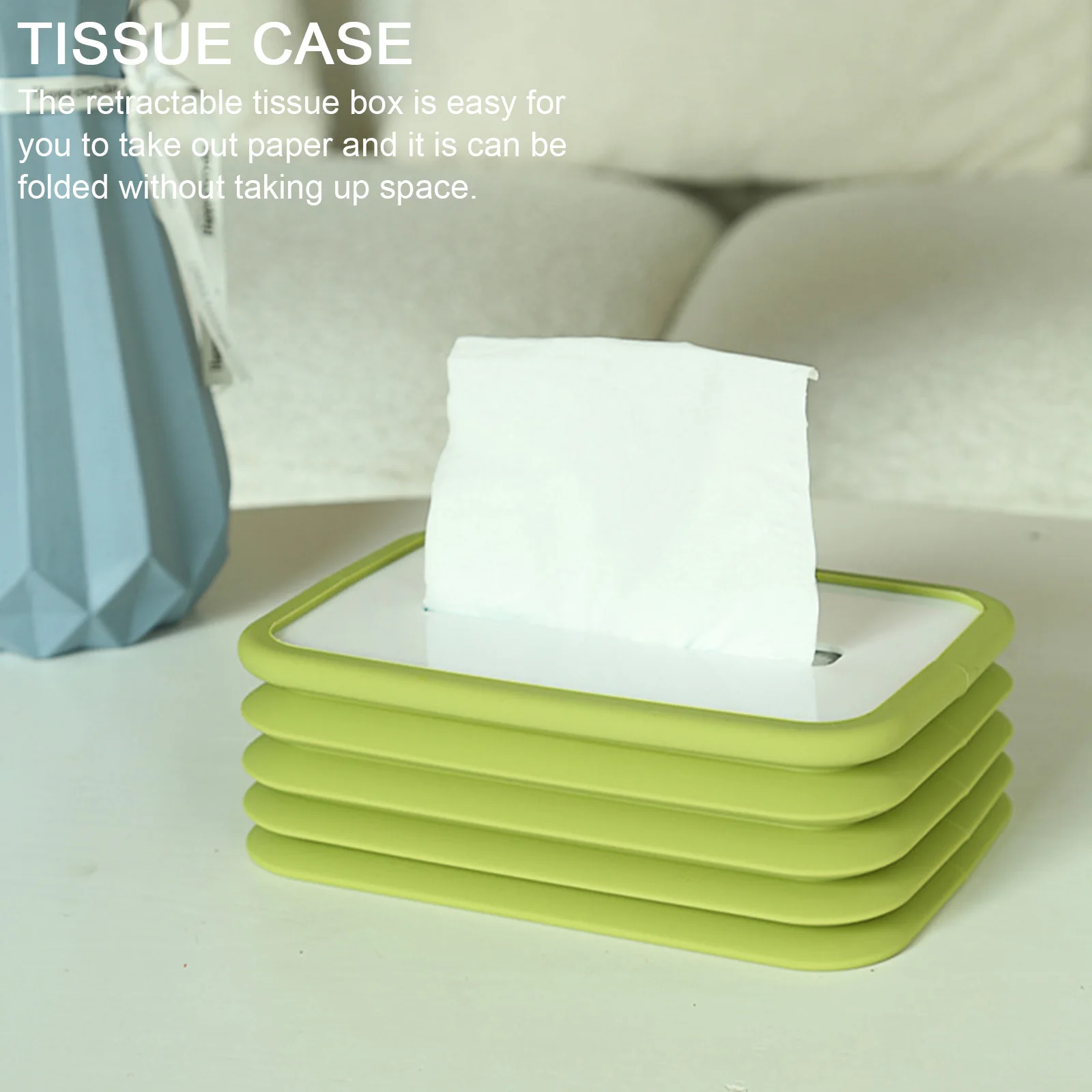 

1Pcs Silicone Retractable Tissue Box Foldable Green Anti-Drop Napkin Holder Storage Case for Bathroom Home Car Living Room
