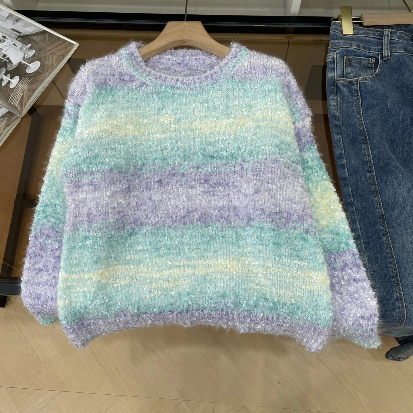 

Autumn Winter Faion adient Design Loose Fit Slim Long Sve round Ne Sweater Versatile Sweet Sle Chinese Production